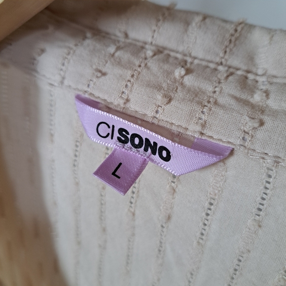 Cl sono | Beige - tan half sleeve women's casual v neck button blouse - Picture 10 of 11